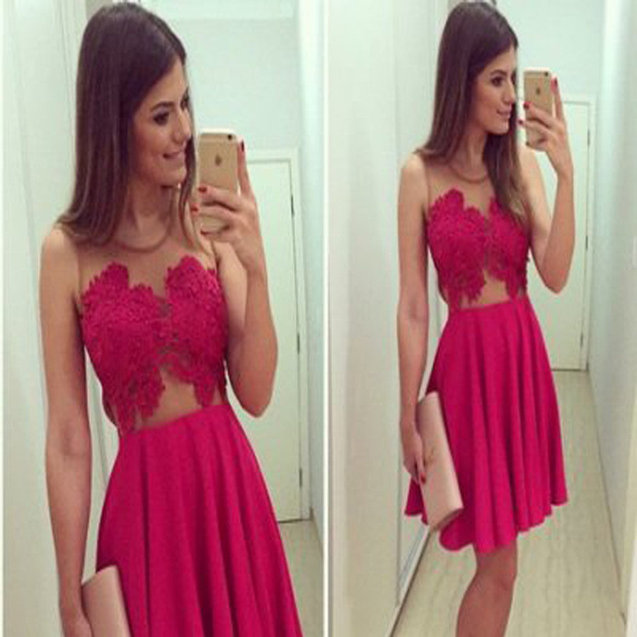 Red lace simple tight freshman for teens casual homecoming dresses,BD00103