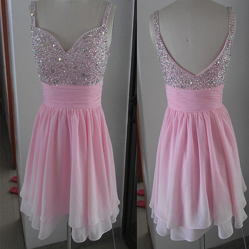 New Arrival peach pink sparkly simple cute Bohemian freshman homecoming dresses,BD00107