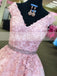 For Teens Pink Lace Appliques Off Shoulder With Beaded A-line Prom Dresses,PD00082