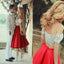Short sleeve off shoulder two pieces lace red tea-length casual homecoming dresses,BD00115