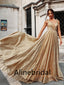 Elegant V-neck Sleeveless A-line Long Prom Dress, PD3535
