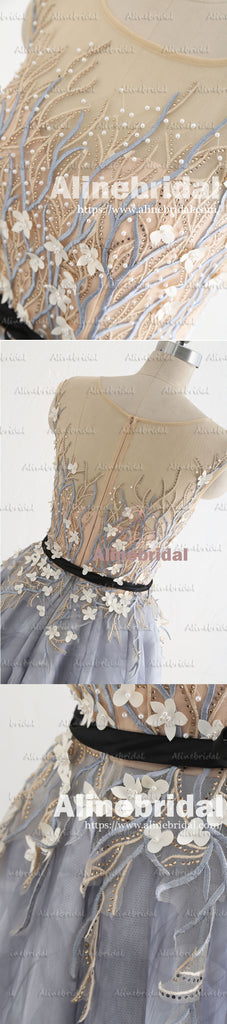 Stunning Gorgeous Beading Handmade Flowers Appliques Prints Long Prom Dresses,PD00043