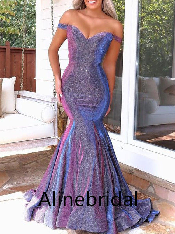 Sexy Off shoulder Sleeveless Mermaid Long Prom Dress, PD3543