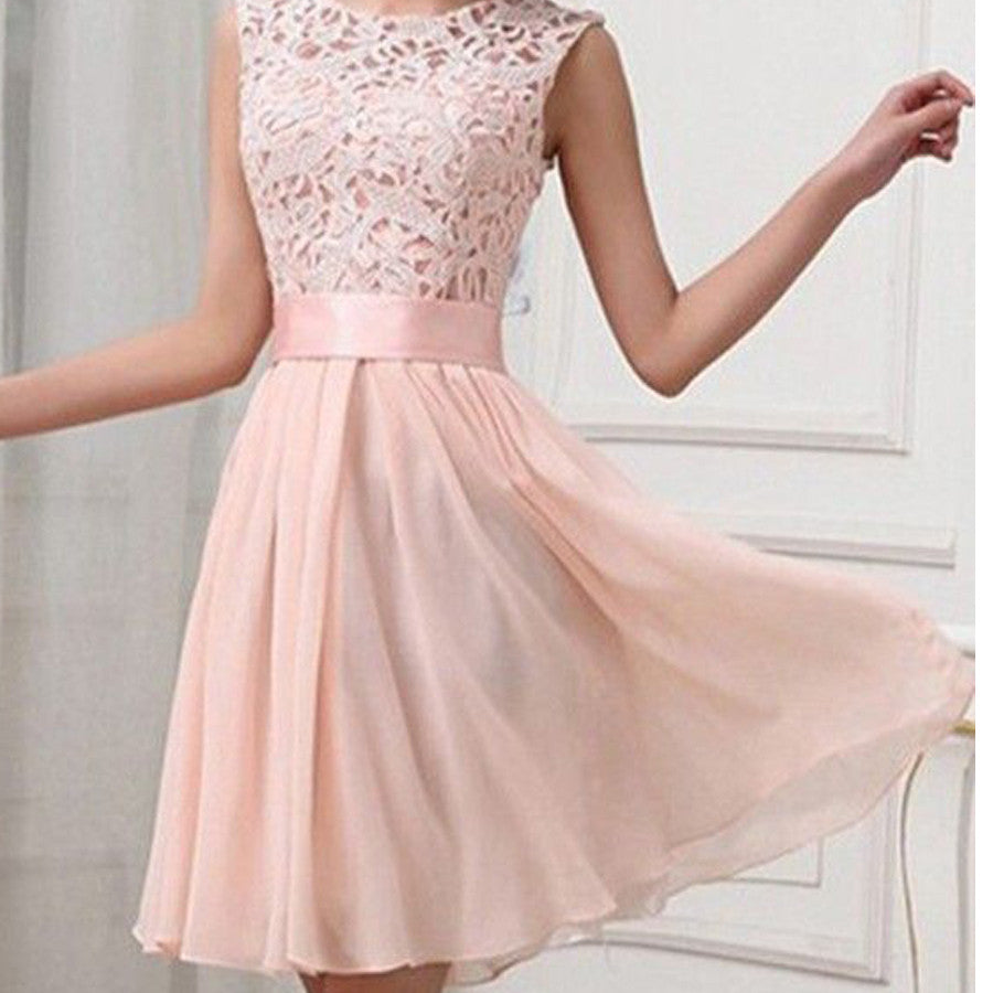 Light pink lace simple chiffon casual teen homecoming dresses,BD00127