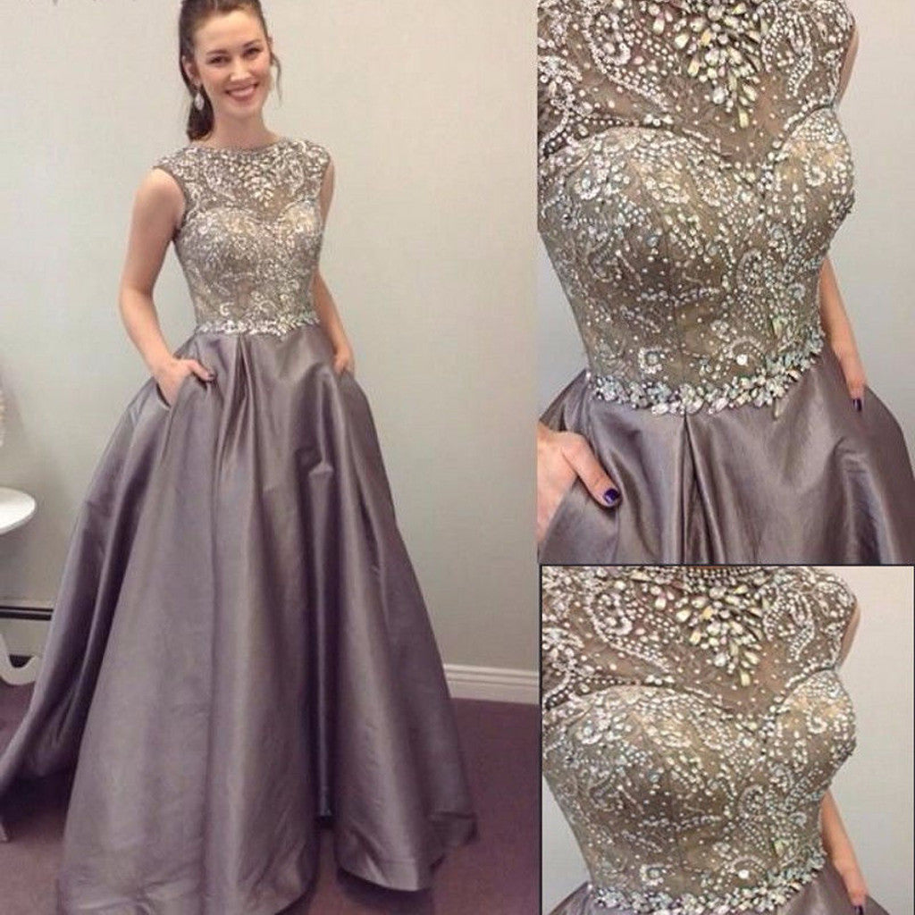 Grey Sparkly Ball Gown Formal Evening Vintage Modest Charming Prom Dresses.BD0262