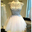 Lovely Junior Cap Sleeve Sparkly Beading Top Round Neck Mini For Teens Homecoming Dresses, BD00140