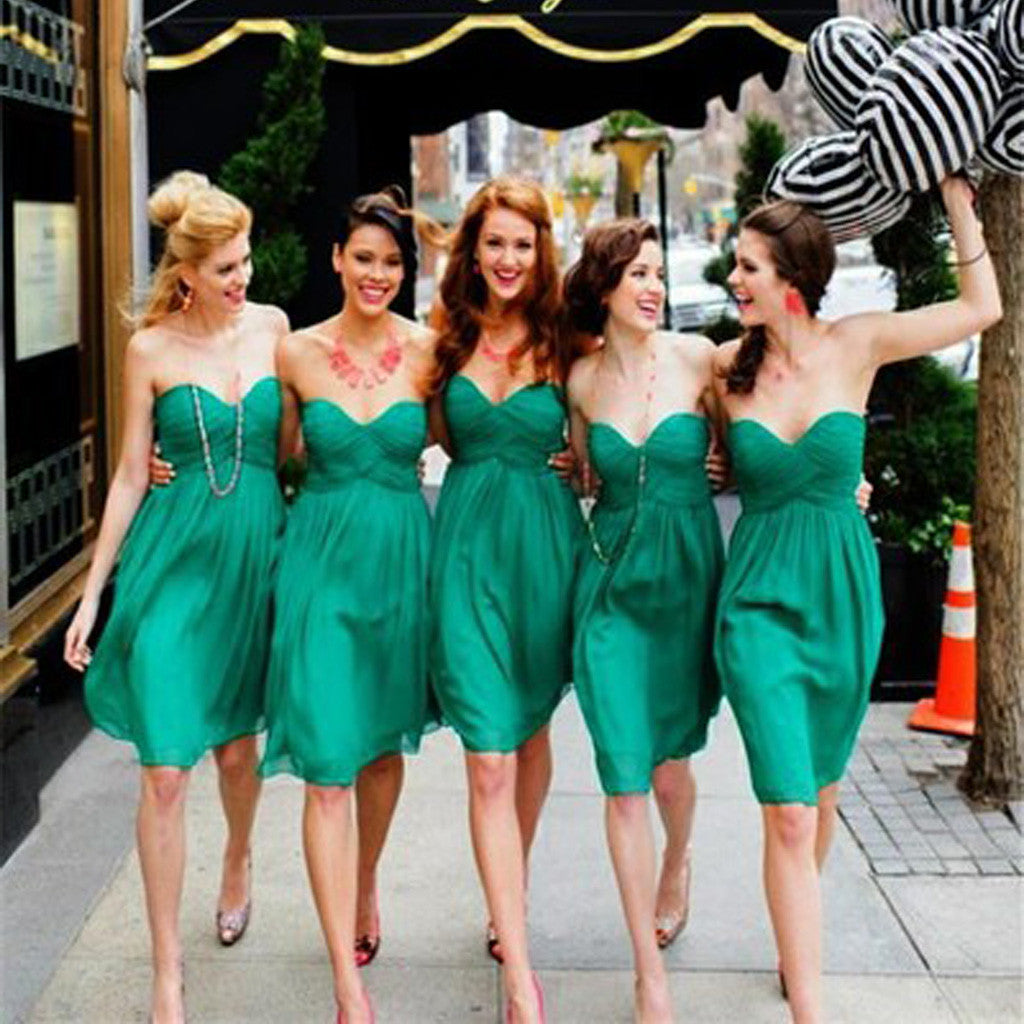 Simple Cheap Chiffon Sweet Heart Knee Length Green Bridesmaid Dresses for Summer Beach Wedding Party, WG141