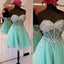 Strapless mint sparkly see through mini homecoming dresses, BD00168