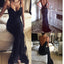 Long Beaded Black Lace Vintage V-Neck Sexy Prom Dresses.  AB060