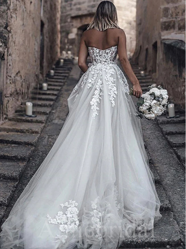 Elegant Sweetheart A-line Lace applique Wedding Dresses,WD3051