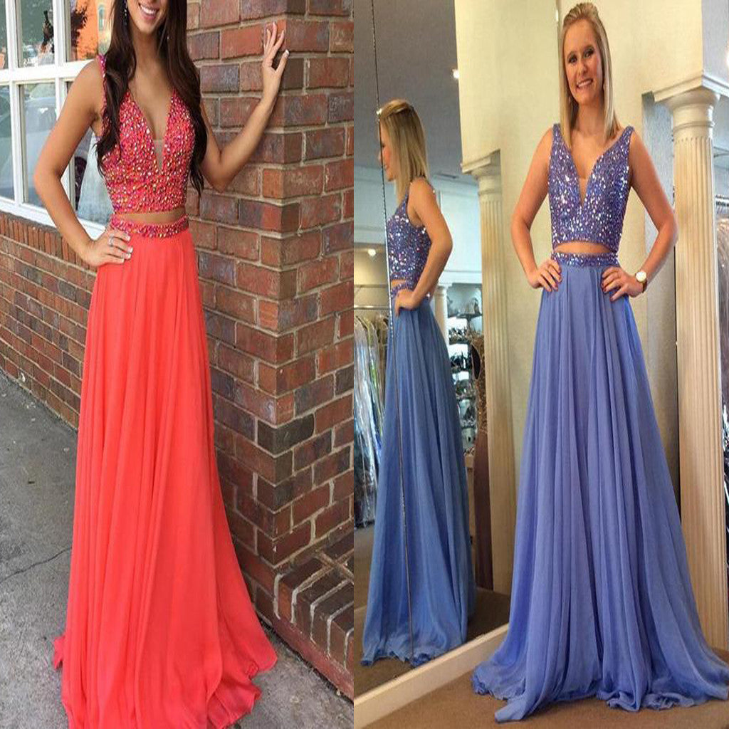 Two Pieces Beaded Sparkly Vintage For Teens Ball Gown Prom Dresses. DB0300