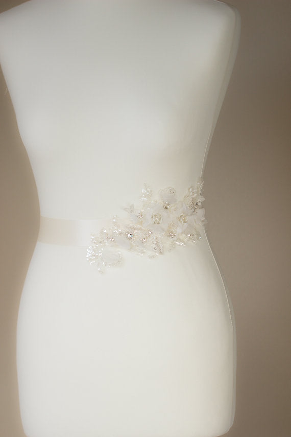 White Floral Bridal Belt,Wedding Belt,Beading Girl Sash,Lace Appliques Wedding Sashes, SA0029