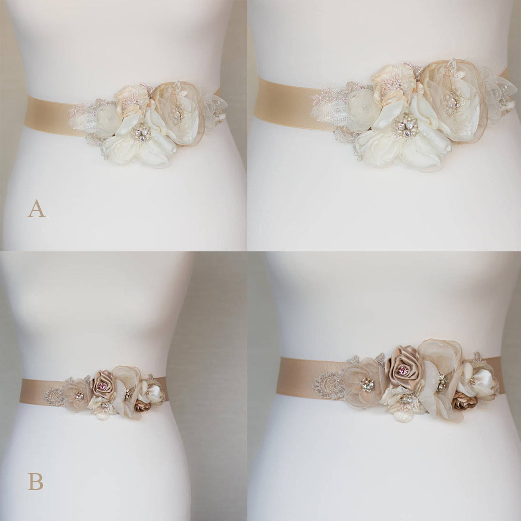 Ivory  Floral Bridal Belt,Wedding Belt, Girl Sash,Handmade Flowers Wedding Sashes, SA0034