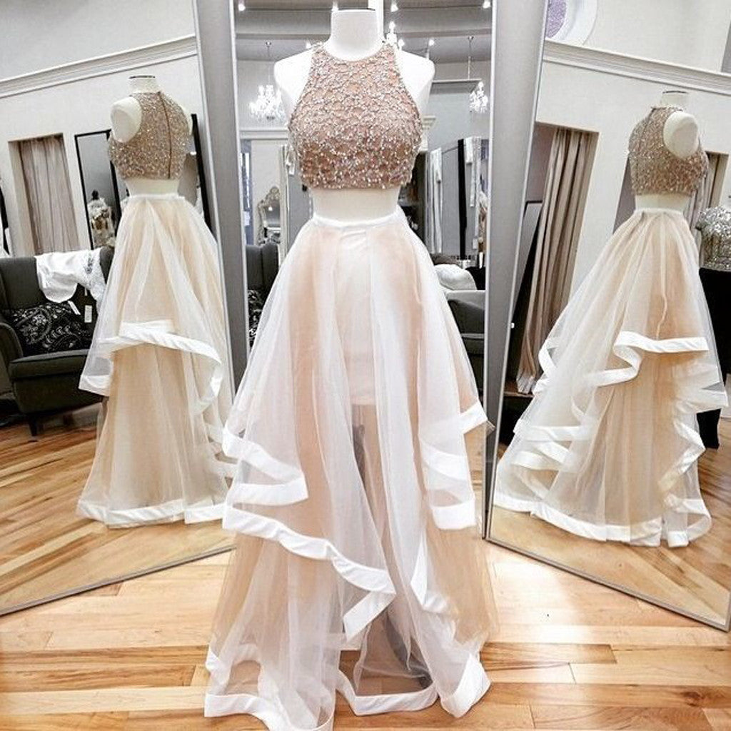 Two Pieces Beaded Unique Charming Vintage Formal Evening Prom Dresses. AB0305