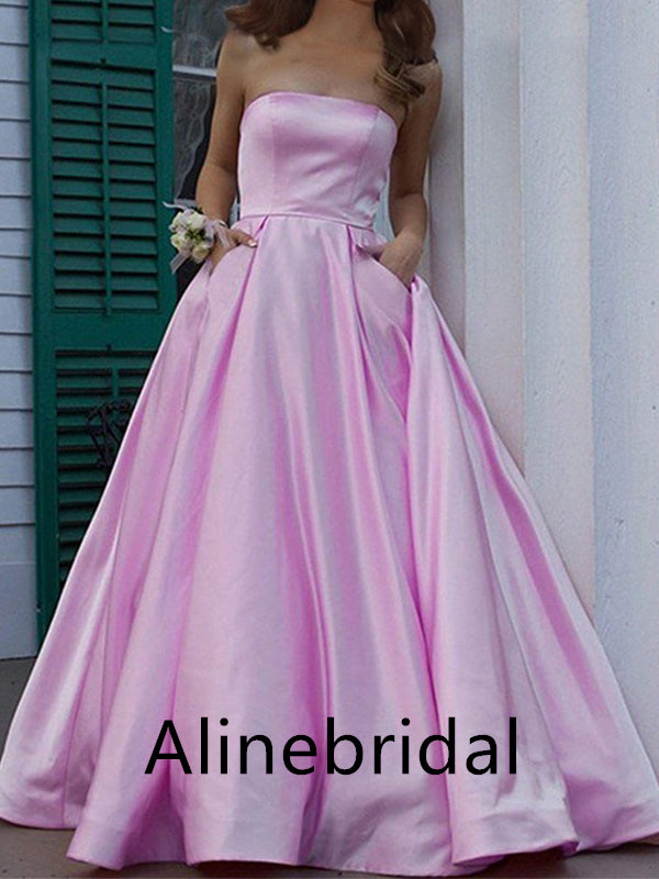 Elegant Strapless Sleeveless A-line Long Prom Dress, PD3549