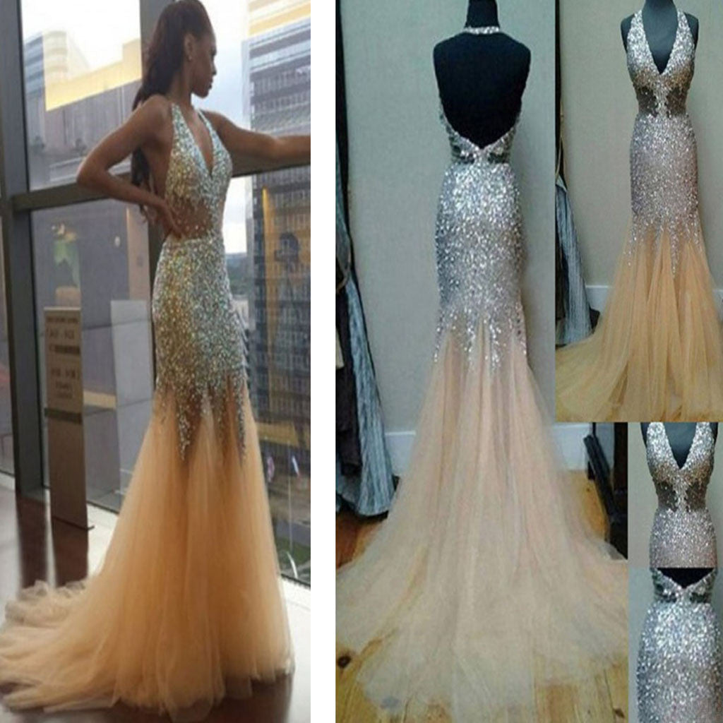 Sparkly Beaded Gorgeous Unique Sexy Junior Long Formal Prom Dress,AB1133
