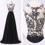 Black Appliques A-line Vintage Unique Formal Modest Long Party Prom Dress. AB1131