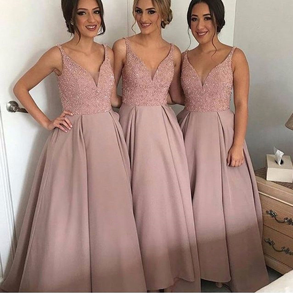 Gorgeous Pretty New Arrival V-Neck Sparkly Long Bridesmaid Ball Gown, WG69