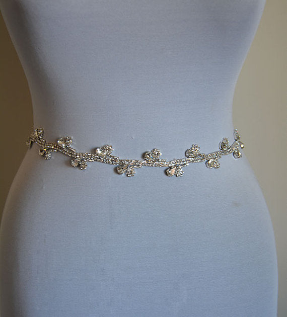 Thin Beading Pearl Bridal Belt, Wedding Sash, Different Pattern Sashes,Silver Gold, SA0016