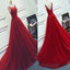 Red Beading Sparkly Unique Ball Gown Round Neck Formal Elegant Long Prom Dresses. BD0241