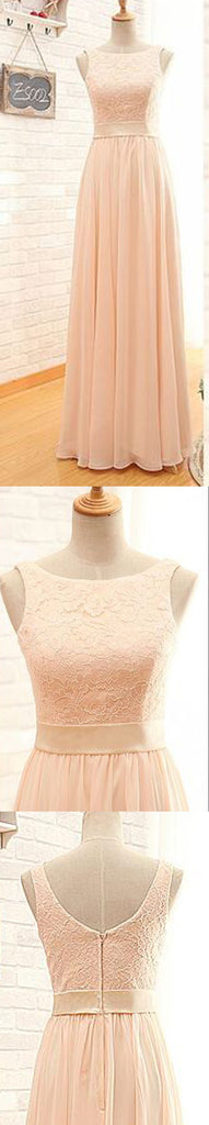 Modest Lace Top Sleeveless Blush Pink Zipper Back Maxi Bridesmaid Dresses, WG15