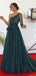 A-Line Green Sequin Tulle One Shoulder Modest Sparkly Long Prom Dresses PD1967
