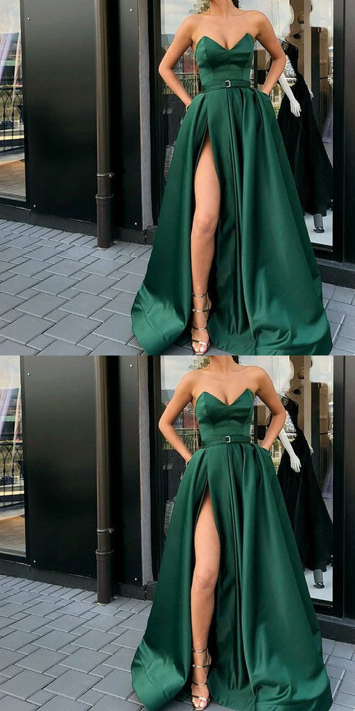A-Line Best Sale Popular Sweetheart Dark Green Long Prom Dresses PD0938