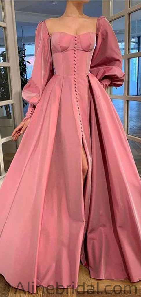 A-line Long Sleeves Modest Long Prom Dresses PD1033