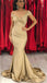 Gold Jersey Off Shoulder Mermaid Pleating Elegant Bridesmaid Dresses, AB4045