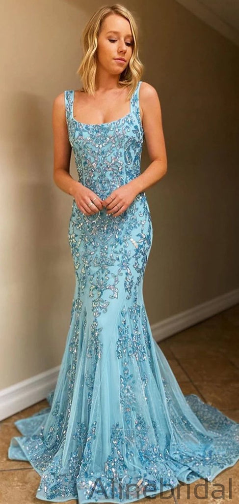 Appliqued Mermaid Backless Pageant Formal Prom Dresses PD1041