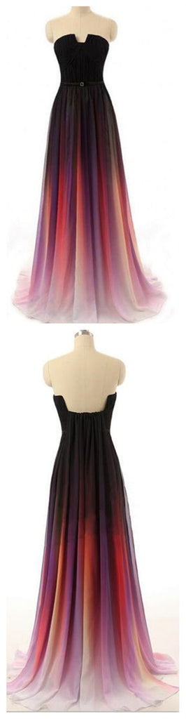 Long Strapless A-line Gradient Chiffon Simple Fashion Prom Dresses ,PD0111