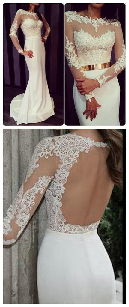 New Arrival White Lace Sexy Charming Open Back prom Dress ,PD0118