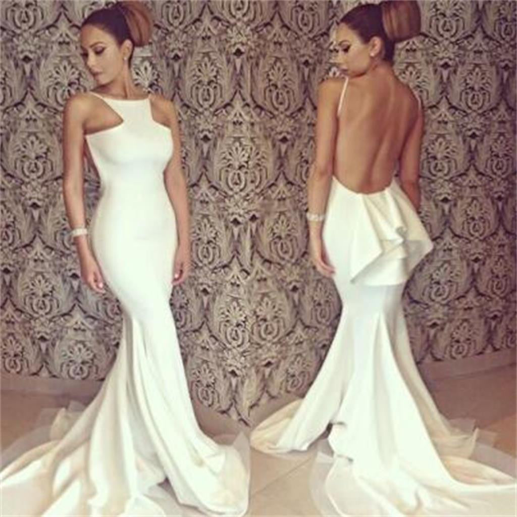Long White Sexy Backless Mermaid Elegant Formal Party Evening Party Prom Dresses Online,PD0129