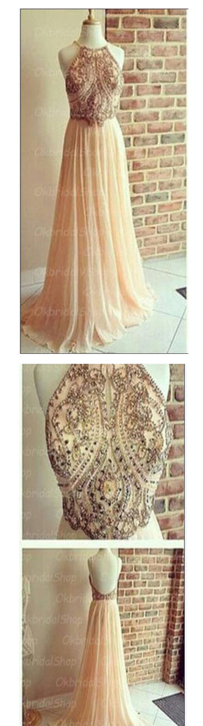 Backless A-line Chiffon Floor Length Sparkly Popular Cocktail Prom Dresses PD0159