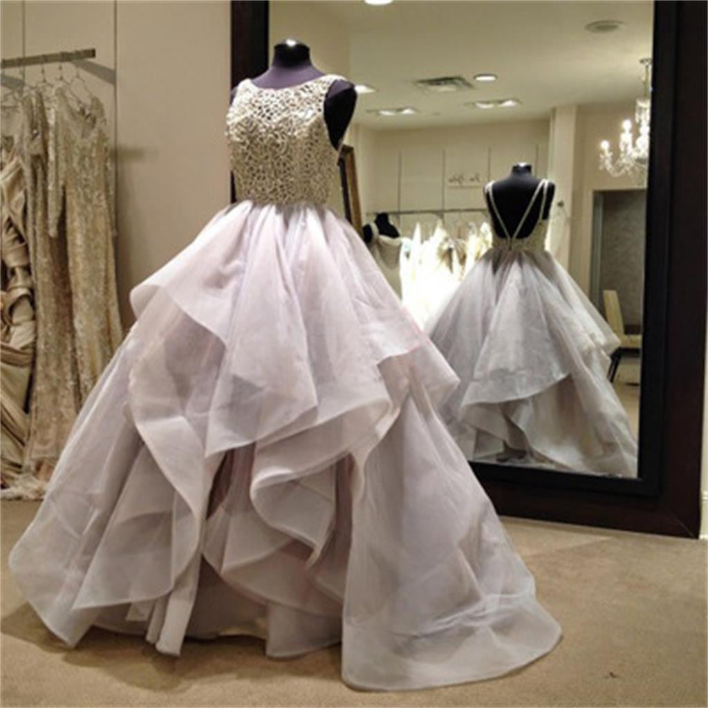 Long Fluffy Organza Princess Ball Gown Backless Wedding Dresses, WD0125