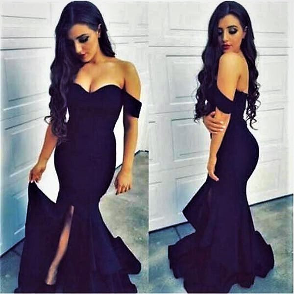 Long Off Shoulder Mermaid Side Slit Sexy Cocktail Evening Party Prom Dresses Online,PD0168