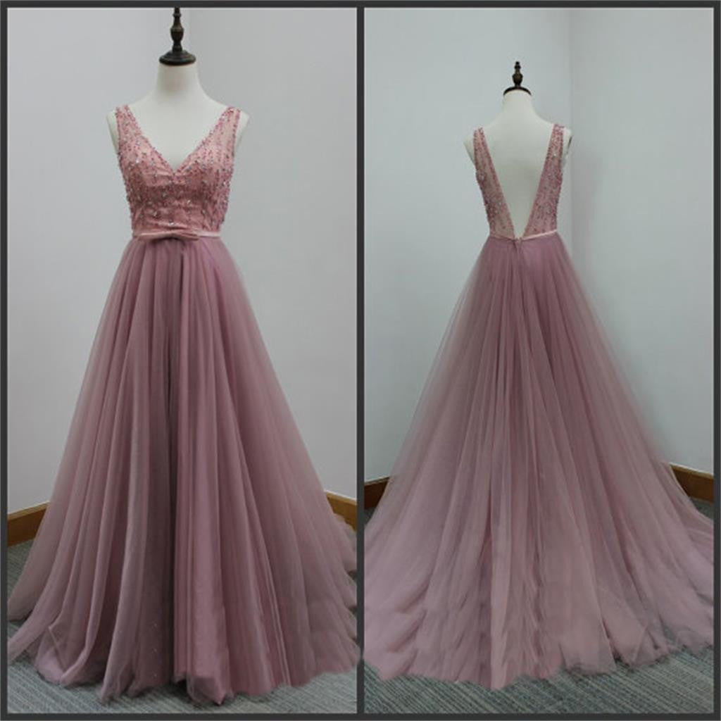 New Arrival Tulle V-Back Aline Discount Evening Party Prom Dresses Online,PD0173