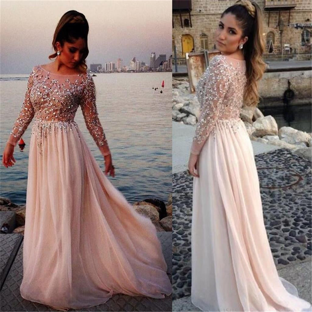 Long Sleeves Sexy See-through Ball Gown Cocktail Formal Prom dress,PD0186