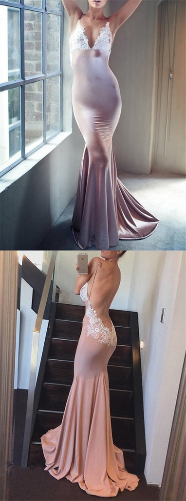 Long Mermaid Spaghetti Straps Backless V-neck Sexy Evening Party Prom Dresses Online,PD0195