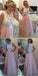 Long Pink Chiffon White Lace Fashion Evening Party Prom Dresses,PD0073