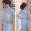 Long Sleeve Two Pieces Blue High Neck Evening Party Prom Dress,PD0074