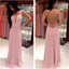 Long Pink V-neck Backless Pretty Evening party Prom Dresses,PD0076