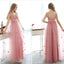 Long Pink Charming Tulle Lace Up Newest High Waist Prom Dresses ,PD0090