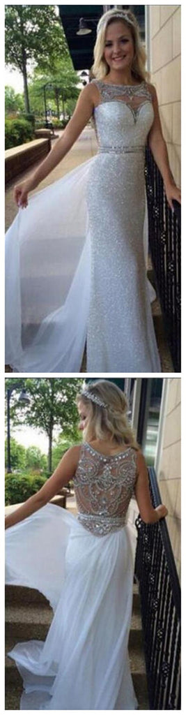 Long Sheath Sleeveless Sparkly Elegant Gorgeous Wedding Party  Dresses, WD0127