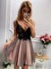 Black Beading Lace Top Brown Tulle Backless Homecoming Dresses,HD0070