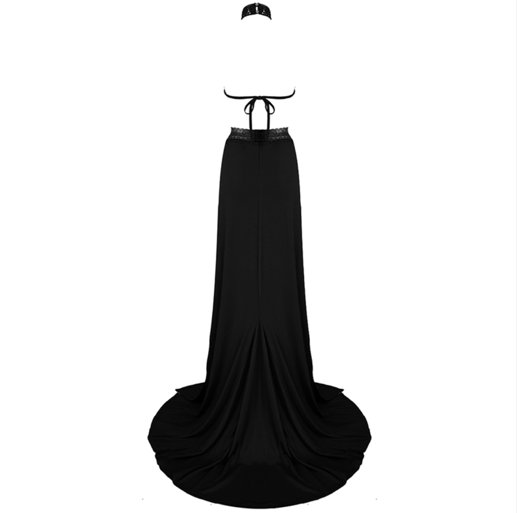 Black Halter Sexy Silt Backless Long Prom Dresses,PD00159