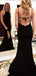 Black Jersey Spaghetti Strap Backless Mermaid Halter Simple Prom Dresses .PD00239