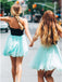 Black Lace Tiffany Blue Tulle Beading Halter Homecoming Dresses,HD0026