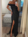 Black Sequin Off Shoulder Sheath With Slit Long Prom Dresses,PD00340