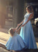 Blue Satin Lace Ball Gown Flower Girl Dresses, FGS054